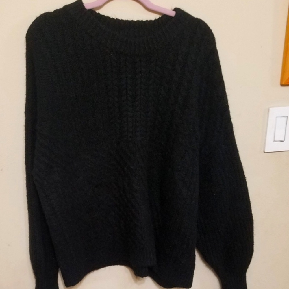 Old Navy Cozy Cable-Knit Blouson-Sleeve Sweater Black XLT NWT